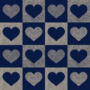 Dotted and Striped Texture Valentine love hearts in buffalo check_ Gingham Midnight Blue and Sand neutral