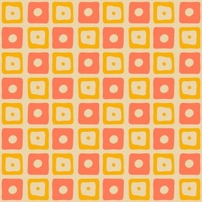Wonky Geometric check_ Gingham Papaya pink Marigold yellow
