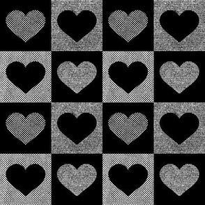 Dotted and Striped Texture Valentine love hearts in buffalo check_ Gingham black and white
