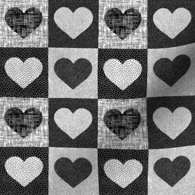 textured Valentine love hearts in buffalo check_ Gingham black and white