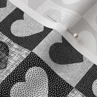 textured Valentine love hearts in buffalo check_ Gingham black and white