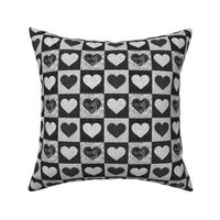 textured Valentine love hearts in buffalo check_ Gingham black and white