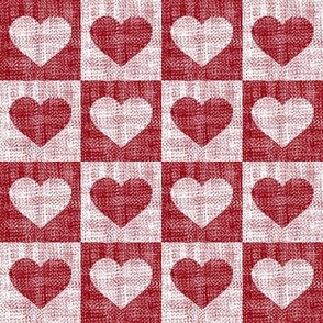 Linen Textured Valentine love hearts in buffalo check_ Gingham red