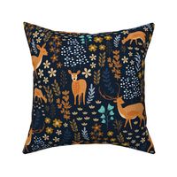 Whimsical Deer Forest on Navy Blue