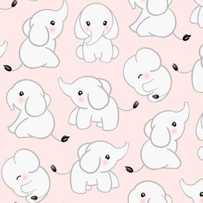 Elephant Babies - pale grey on light coral pink