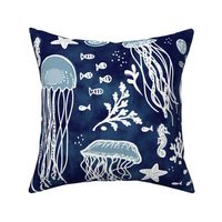 Jellyfish Ocean Block Print