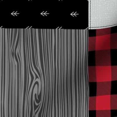 Little Man Woodland Quilt Top – Lumberjack Red + Black Patchwork Blanket, GL-BR5. rotated
