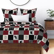 Little Man Woodland Quilt Top – Lumberjack Red + Black Patchwork Blanket, GL-BR5. rotated