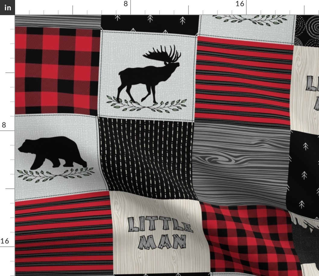 Little Man Woodland Quilt Top – Lumberjack Red + Black Patchwork Blanket, GL-BR5