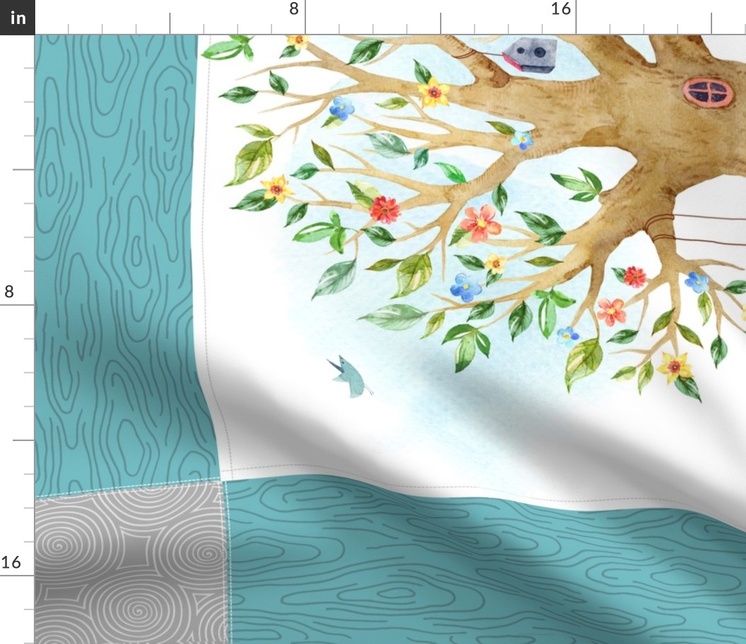 42” x 36” Blanket Panel w/ Fox + Bunny, Animal Friends Bedding // Homer and Louise collection in Marine – REQUIRES ONE YARD