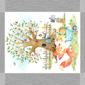 42” x 36” Blanket Panel w/ Fox + Bunny, Animal Friends Bedding // Homer and Louise collection in Candlestick – REQUIRES ONE YARD