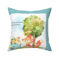 18” Fox + Bunny Pillow Front with dotted cutting lines, Nursery Bedding // Homer and Louise collection (pillow A w/ Marine border)