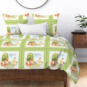 18” Fox + Bunny Pillow Front with dotted cutting lines, Nursery Bedding // Homer and Louise collection (pillow D w/ Spring Green border)