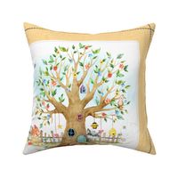 18” Fox + Bunny Pillow Front with dotted cutting lines, Nursery Bedding // Homer and Louise collection (pillow E w/ Daffodil border)