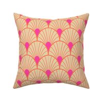 Bright spring scallop fans with dots - hot pink, papaya orange and sand - medium (4 inch W repeat)