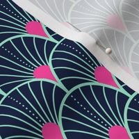 Bright spring scallop fans  with dots - mint, midnight blue and hot pink - small