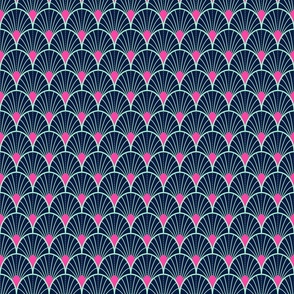 Bright spring scallop fans  with dots - mint, midnight blue and hot pink - small