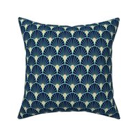 Bright spring scallop fans with dots - midnight blue, mint, and sand - small (2 inch W repeat)