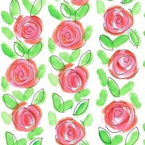 Hand painted Pink Roses  and green leaves - Pattern B