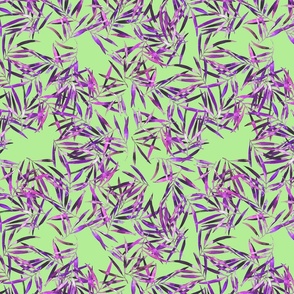 Palm Leaves Green Purple Hand painted large watercolor palm leaves fashion apparel quilting fabric wallpaper