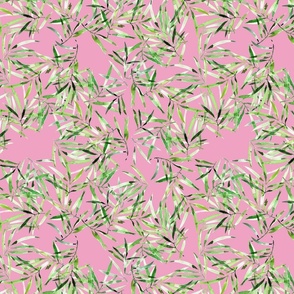 Palm Leaves Pink Green Hand painted large watercolor palm leaves fashion apparel quilting fabric wallpaper