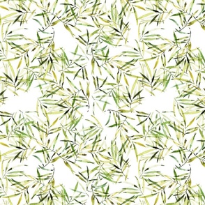 Palm Leaves White Green Hand painted large watercolor palm leaves fashion apparel quilting fabric wallpaper