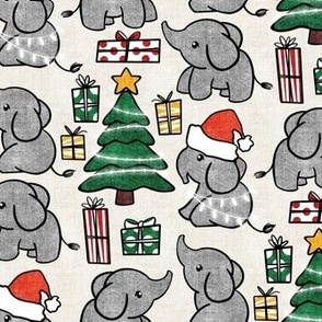 Cute Christmas Elephants - with canvas texture
