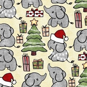 Joyful Christmas Elephants - with canvas texture