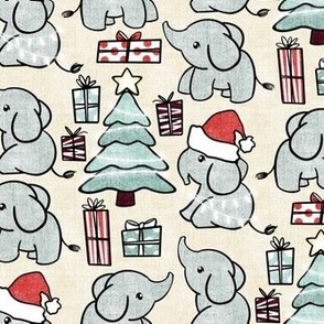 Cheerful Christmas Elephants - with canvas texture 