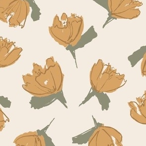 Tossed Floral -Medium Ochre and Green - Hufton Studio