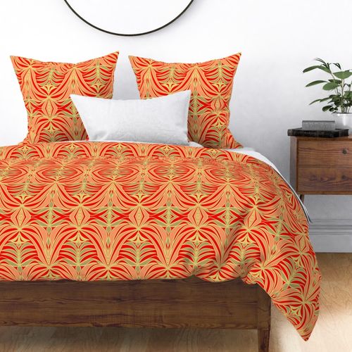 Leslie Neo Art Deco golden  coral vermilion trending wallpaper living & decor current table runner tablecloth napkin placemat dining pillow duvet cover throw blanket curtain drape upholstery cushion duvet cover clothing shirt wallpaper fabric living home 