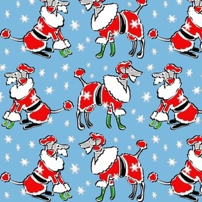 Santa Poodles on Sky Blue