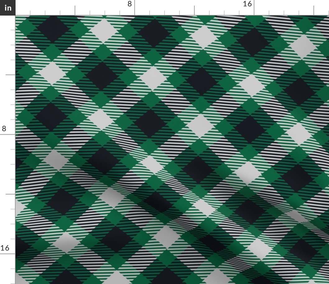 Green, silver and charcoal tartan