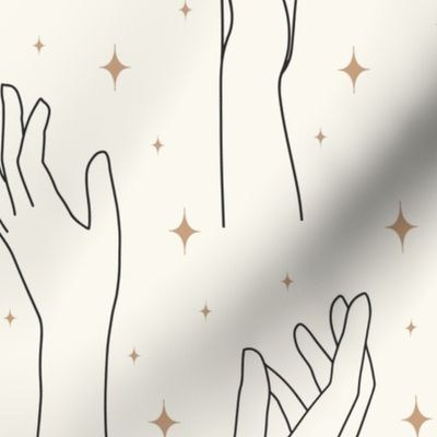 LARGE - Symbolic Magic hands with stars, brown, black on Cream