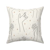 LARGE - Symbolic Magic hands with stars, brown, black on Cream