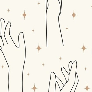 LARGE - Symbolic Magic hands with stars, brown, black on Cream