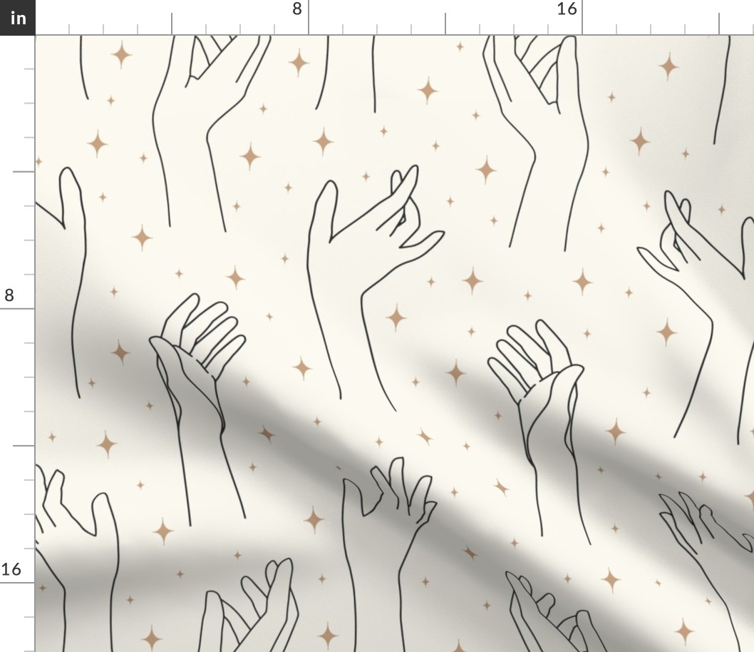 LARGE - Symbolic Magic hands with stars, brown, black on Cream