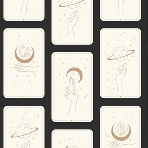 LARGE - Crystal Moon Tarot cards, brown hands on cream