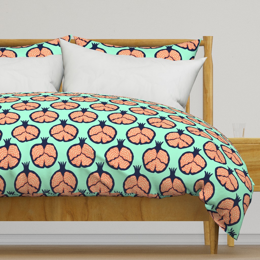 Pomegranates Fresh Ripe Fruit Kitchen Food in Navy Blue Mint Papaya Orange - MEDIUM Scale - UnBlink Studio by Jackie Tahara