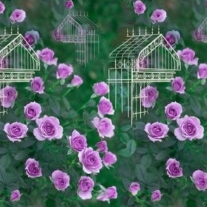 4x6-Inch Repeat of Victorian Conservatory Greenhouse with Violet Roses