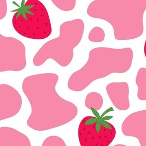 Pink Strawberry Patch Cow Print - Whimsical Farm Fusion, Large