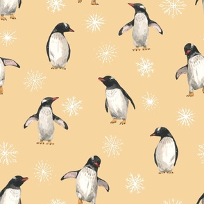 Penguin Buddies with Snowflakes on Peach // Large