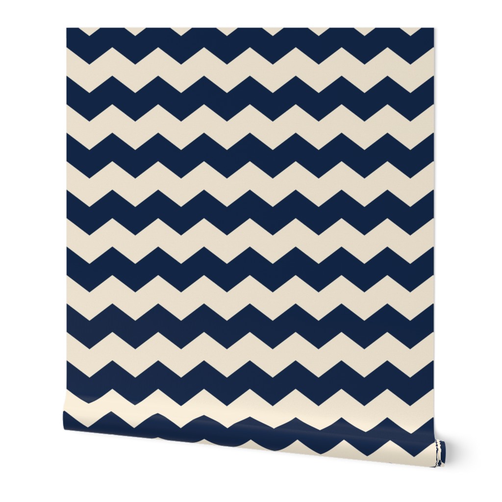 Horizontal Chevron Zigzag Stripes - Navy Blue and Cream