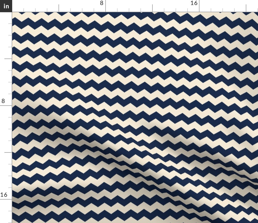 Horizontal Chevron Zigzag Stripes - Navy Blue and Cream