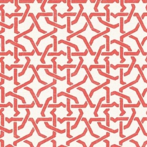 small lattice garden octagon coral on white linen