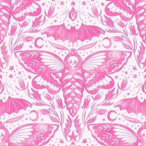 Skull Moth Damask -Hot Pink