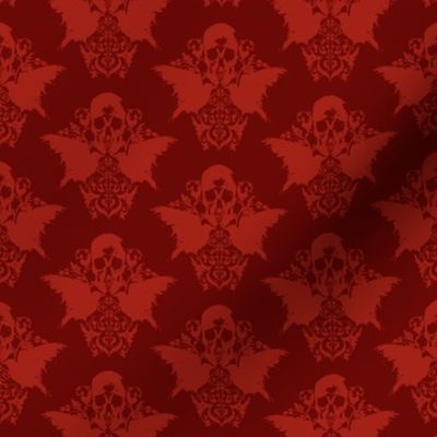 Skull and Raven Damask - blood red