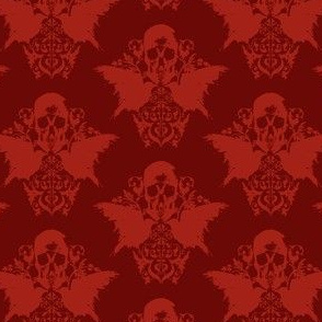 Skull and Raven Damask - blood red