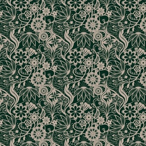 Wild Garden Ditsy Print, green khaki