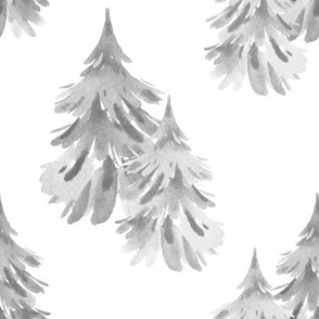 Watercolor Gray Pine Tree Forest 